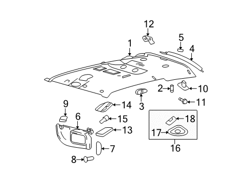 2007 Mercury Mountaineer Interior Trim - Roof Rear Cover Clip Diagram for -N811404-S