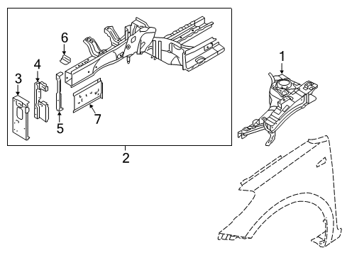 2018 Kia Forte5 Structural Components & Rails Member Assembly-Front Side Diagram for 64606A7000