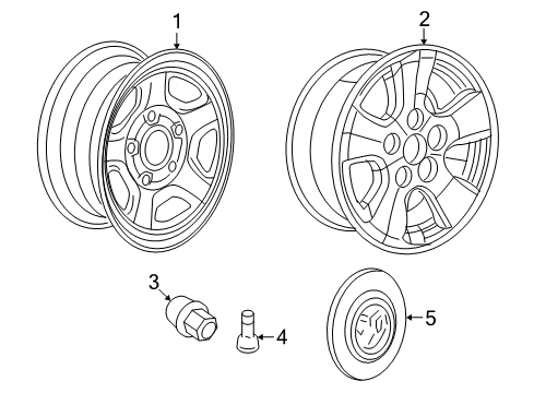 2010 Dodge Dakota Wheels, Covers & Trim Aluminum Wheel Diagram for ZR76PAKAA