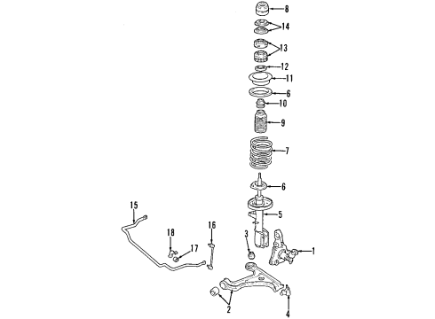 1999 Cadillac Catera Front Suspension Components, Lower Control Arm, Stabilizer Bar Bracket, Front Stabilizer Shaft Diagram for 90497310