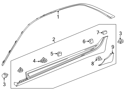 2019 Cadillac CTS Exterior Trim - Pillars, Rocker & Floor Rocker Molding Clip Diagram for 11570602