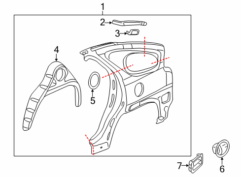 2001 Pontiac Aztek Quarter Panel & Components Housing Asm-Fuel Tank Filler Pipe *Charcoal Light Diagram for 10301827