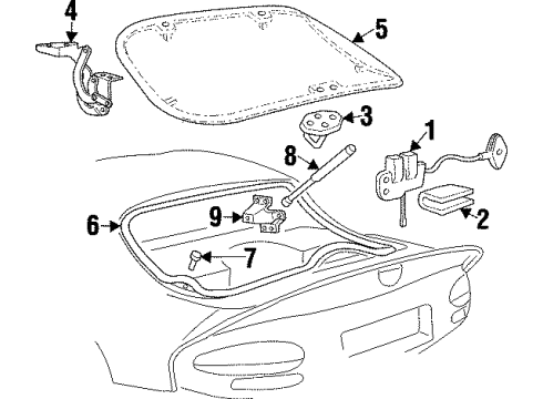 2002 Dodge Viper Lift Gate Glass, Lock & Hardware Backlite Prop Diagram for 4763387AB