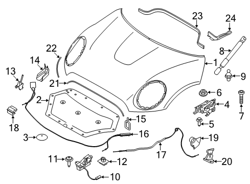 2019 Mini Cooper Countryman Hood & Components Cover Lock Front Diagram for 51237477555