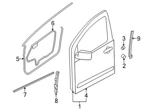 2022 Nissan Frontier Door & Components WEATHERSTRIP-FRONT DOOR, LH Diagram for 80831-9BU0A