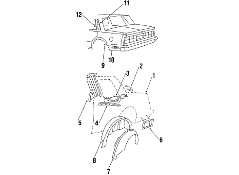 1987 Pontiac 6000 Quarter Panel & Components Molding Kit, Rear Quarter Rear Diagram for 12331383