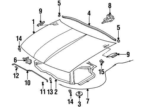 1998 Saturn SL Hood & Components Hinge Asm, Hood Diagram for 21097238