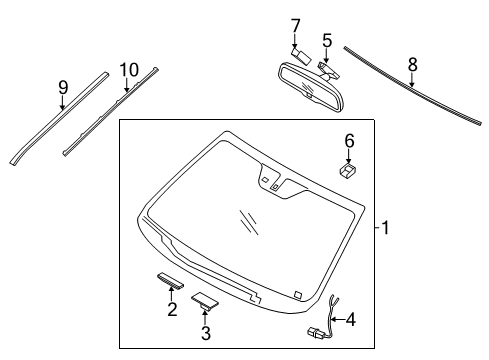 2014 Kia Sorento Windshield Glass, Reveal Moldings Rear View Inside Mirror Assembly Diagram for 851013N000