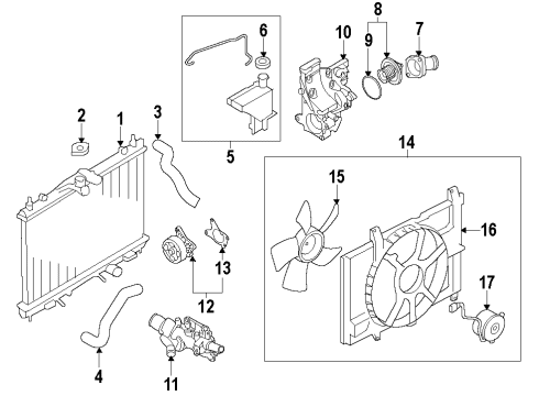 2012 Nissan Cube Cooling System, Radiator, Water Pump, Cooling Fan Thermostat Housing Diagram for 11061-1FD0B