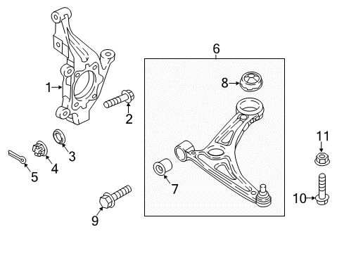 2019 Hyundai Sonata Front Suspension Components, Lower Control Arm, Stabilizer Bar Bolt Diagram for 62492-G8000