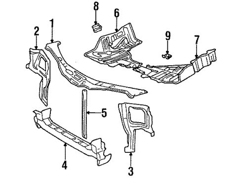 1995 Toyota Tercel Radiator Support Side Support Diagram for 53212-16120