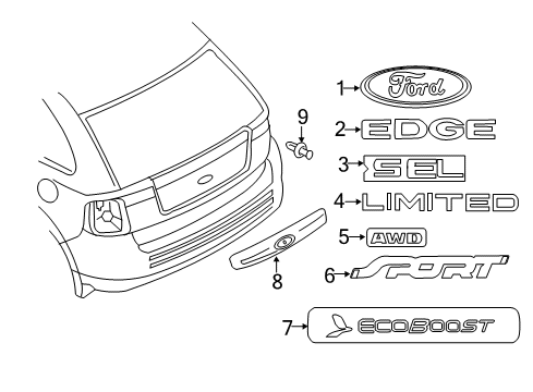 2014 Ford Edge Exterior Trim - Lift Gate Rear Molding Diagram for BT4Z-13508-BPTM