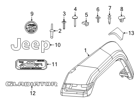 2020 Jeep Gladiator Exterior Trim - Fender Air OUTLE-Front Fender Diagram for 68297664AE