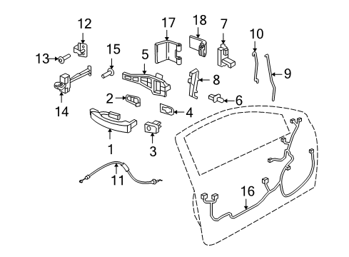 2008 Saturn Astra Front Door - Lock & Hardware Lock Cable Diagram for 13185564