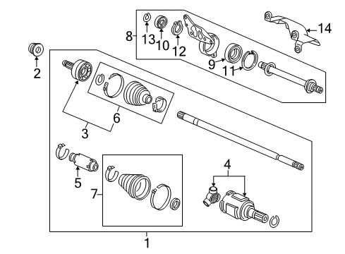 2012 Honda CR-Z Drive Axles - Front Joint Set, Outboard Diagram for 44014-TK6-A51
