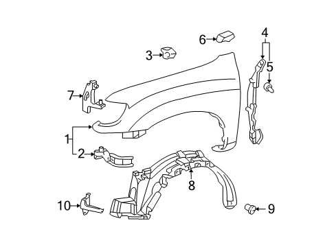 2004 Toyota Tundra Fender & Components Fender Liner Diagram for 53876-0C010