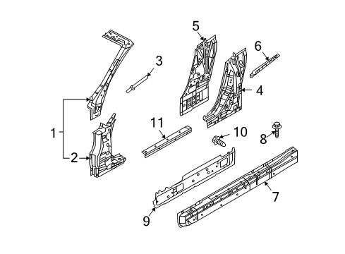 Diagram for 2012 Infiniti G37 Center Pillar & Rocker, Hinge Pillar 