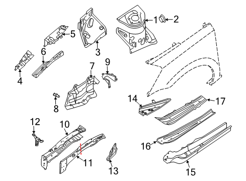 2005 Nissan Quest Structural Components & Rails Plate-Closing, Front Side Member LH Diagram for 75131-CK030