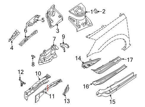 2005 Nissan Quest Structural Components & Rails Hoodledge-Lower, Front LH Diagram for 64131-CK030