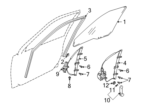 1999 Chevrolet Tracker Front Door Regulator, Front Side Door Window Diagram for 30021420