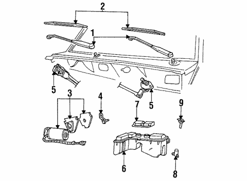 1994 Ford Ranger Wiper & Washer Components Front Motor Diagram for E9TZ-17V508-AARM