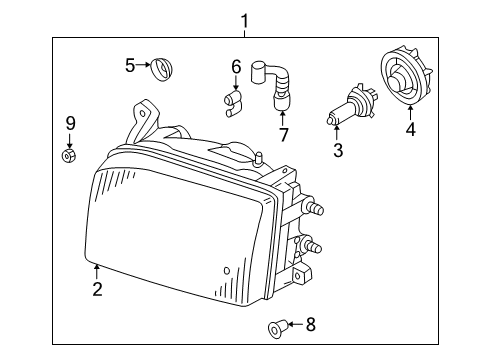 2003 Nissan Pathfinder Bulbs Driver Side Headlight Assembly Diagram for 26060-2W625