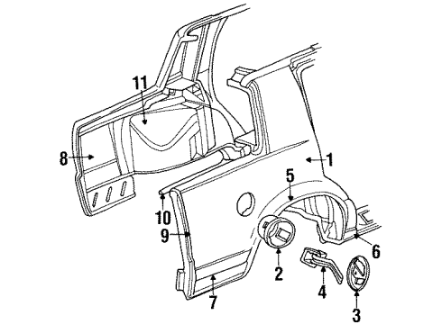 1991 Chrysler Imperial Quarter Panel & Components, Inner Structure, Exterior Trim Cable & Latch Asm Fuel FIL Diagram for 4416965