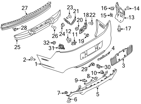 2014 Ford Mustang Rear Bumper Bumper Cover Clip Diagram for 3M8Z-16K262-C