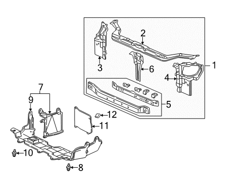 2000 Honda Civic Radiator Support Shield, FR. Splash Diagram for 74111-S01-A00