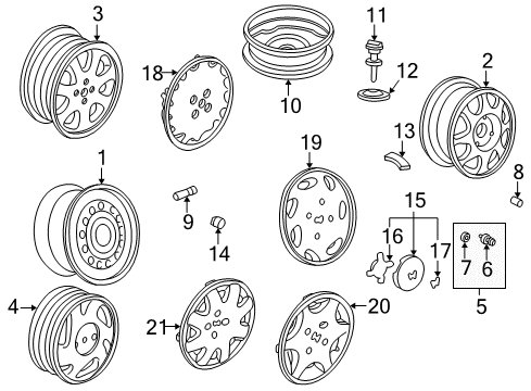 2000 Honda Civic Wheels, Covers & Trim Lug Nuts Diagram for 90381-SV1-901