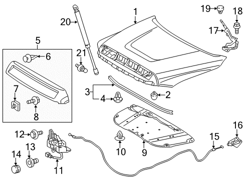 2016 Toyota Tundra Hood & Components Support Rod Ball Stud Diagram for 68961-0C030