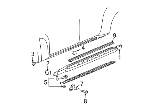 2011 Chevrolet HHR Exterior Trim - Pillars, Rocker & Floor Step Cover Retainer Diagram for 15221959