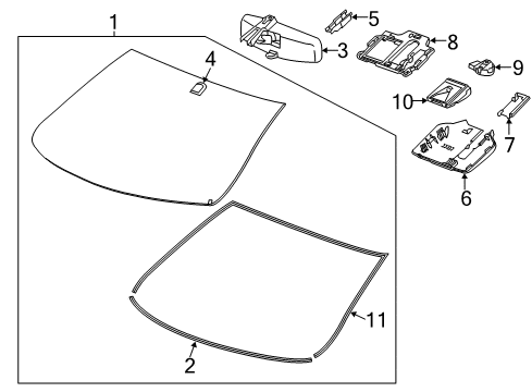 2015 Chevrolet Malibu Windshield Glass, Reveal Moldings Rain Sensor Diagram for 39005089