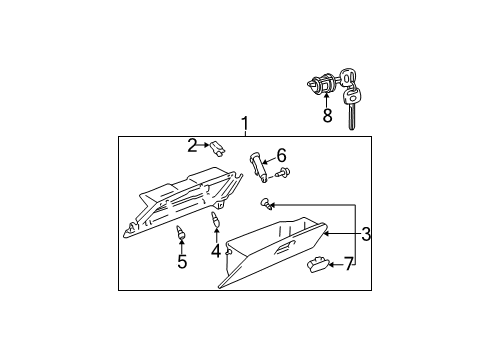 2004 Toyota Camry Glove Box Glove Box Door Stopper Diagram for 55054-AA020