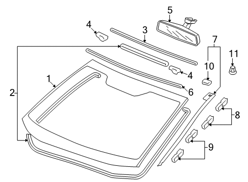 2009 Honda CR-V Windshield Glass, Reveal Moldings Clip, FR. Windshield (Upper) Diagram for 91568-SWA-A01