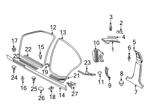 2004 BMW 325i Interior Trim - Pillars, Rocker & Floor Clip Natur Diagram for 51471840960