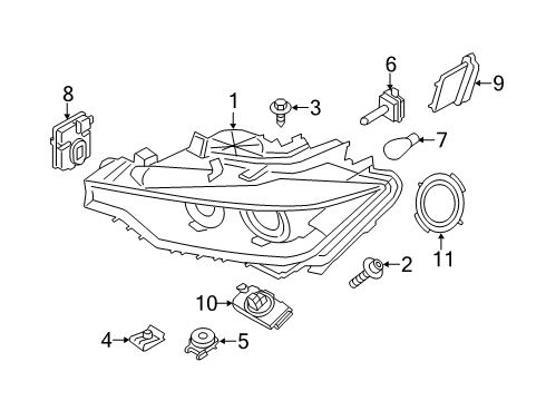 2014 BMW 328i GT xDrive Bulbs Left Headlight Assembly Diagram for 63117355563