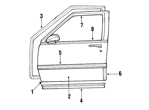 1991 Pontiac Bonneville Front Door & Components, Exterior Trim Molding Asm-Front Side Door Window Frame Scalp Diagram for 25551388