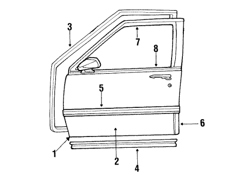 1987 Pontiac Bonneville Front Door & Components, Exterior Trim Molding Asm-Reveal Front Door Window @ Belt *Gray Dark Metal Diagram for 20679869