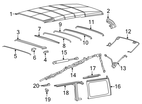 2021 Jeep Wrangler Top Cover & Components Folding Top Rear Diagram for 68453664AA