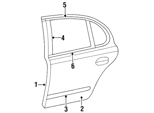 1995 Lincoln Continental Rear Door & Components, Exterior Trim Weatherstrip On Body Diagram for F6OZ54253A10AAE