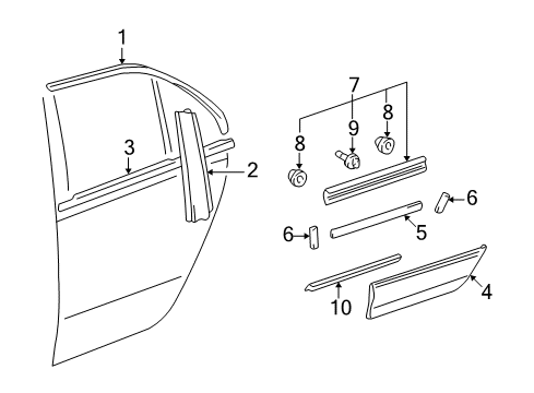 2002 Lexus LS430 Exterior Trim - Rear Door Moulding, Rear Door, Outside LH Diagram for 75742-50040-E0