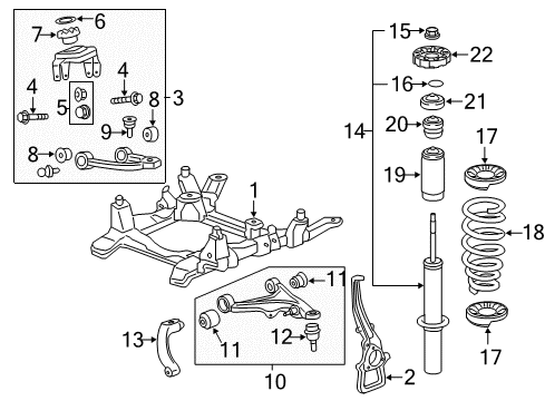 2009 Cadillac CTS Front Suspension Components, Lower Control Arm, Upper Control Arm, Ride Control, Stabilizer Bar Shock Diagram for 19180974