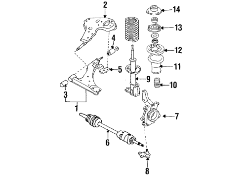 1988 Nissan Stanza Front Suspension Components, Lower Control Arm, Upper Control Arm, Stabilizer Bar Bracket Differential LH Diagram for 54421-06R00