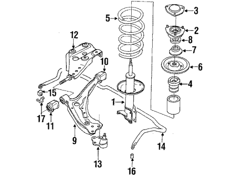 1986 Nissan Maxima Front Suspension Components, Lower Control Arm, Upper Control Arm, Stabilizer Bar Strut Mounting Insulator Assembly Driver Side Diagram for 54321-02E02
