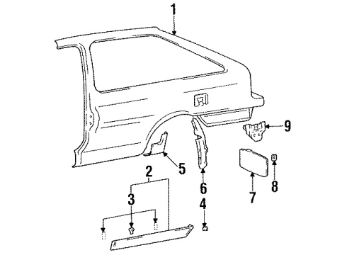 1991 Mitsubishi Precis Outer Components - Quarter Panel Clip-Quarter Waist Line Moulding Mounting Diagram for 87700-24100