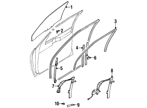 1997 Kia Sephia Front Door - Glass & Hardware Guide-Glass, LH Diagram for 0K20159620A