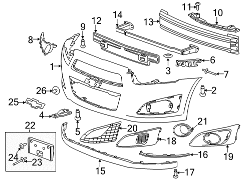 2013 Chevrolet Sonic Front Bumper License Bracket Diagram for 95939549