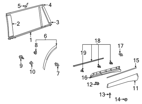 2020 Toyota Highlander Exterior Trim - Rear Door Lower Molding Diagram for 75077-0E040