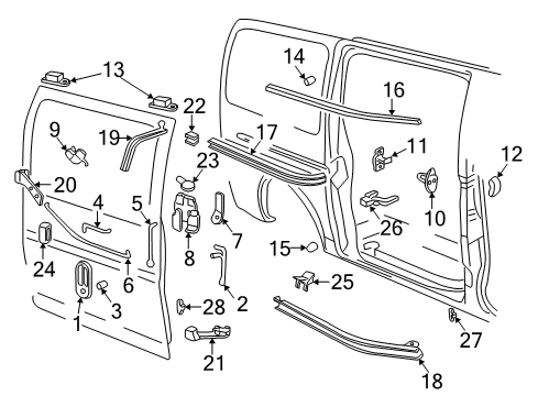 1997 GMC Savana 2500 Side Loading Door - Lock & Hardware Cylinder, Front Side Door Lock Diagram for 12547541